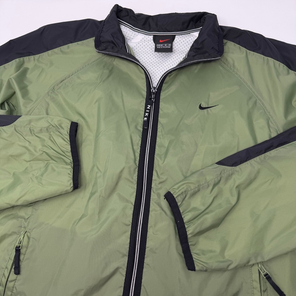 Vintage Nike Green Spell Out Logo Full Zip Windbreaker Jacket Mens Medium